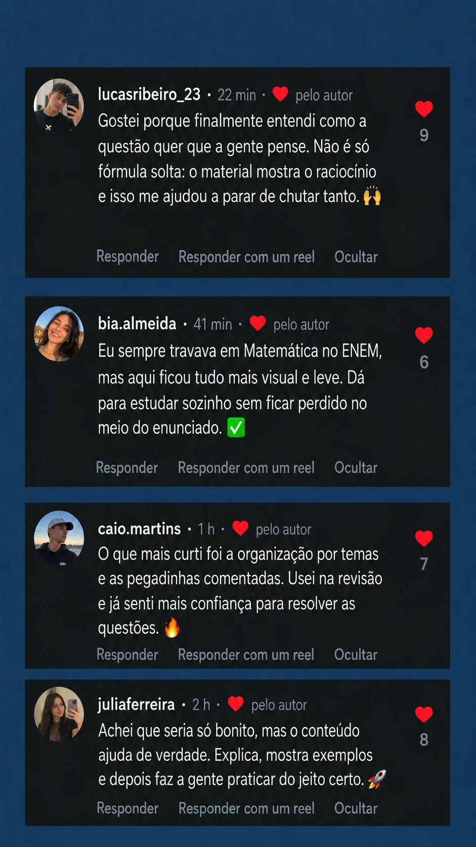 Comentários de estudantes sobre o Matemática Visual para o ENEM